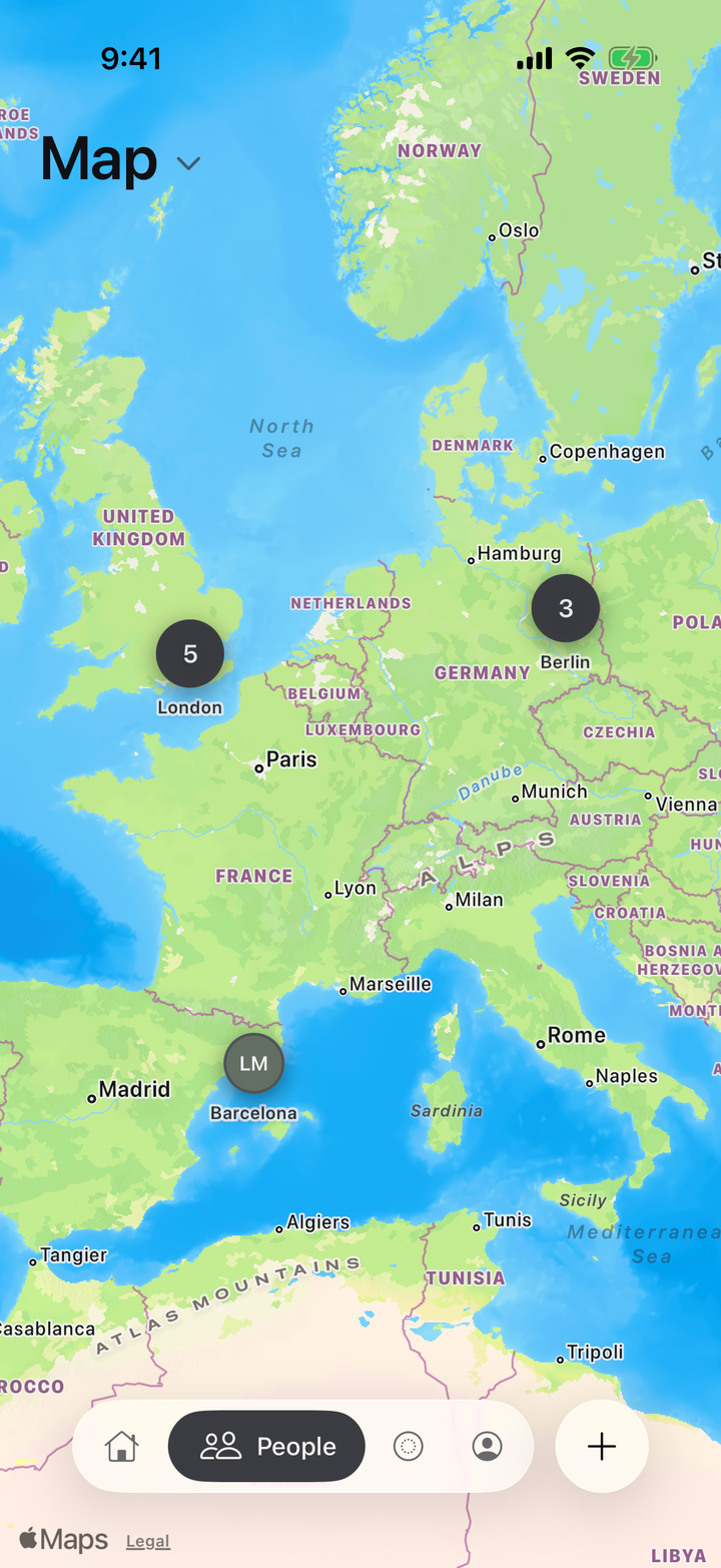 A map of Europe in Orbit with people grouped by city.